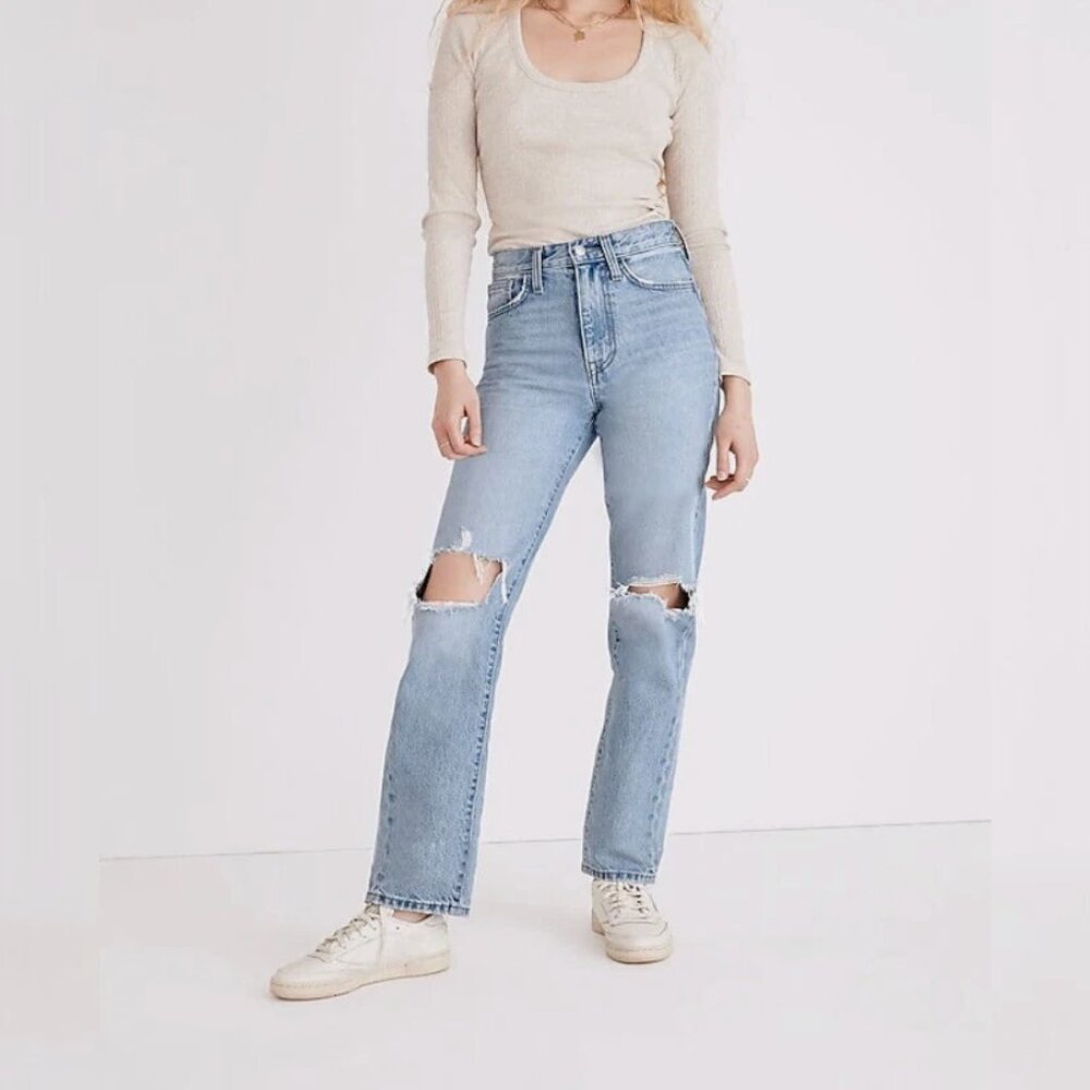 Madewell The Perfect Vintage Straight Jean Womens 25 Knee Rip Danby Wash ND515